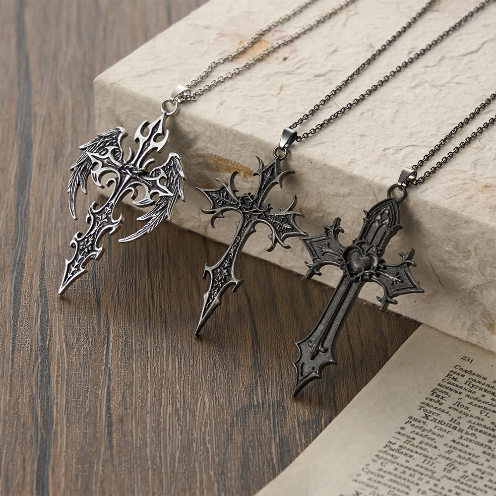 Crown of Thorns Gothic Cross Pendant Necklace: Emblem of Christ's Sacrifice & Redemption