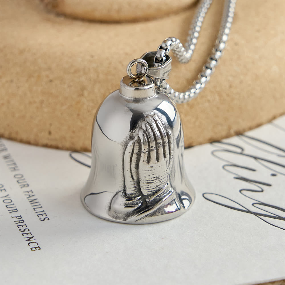 Classic Guardian Bell Pendant Necklace with Praying Hands or Cross: A Timeless Emblem of Unwavering Faith