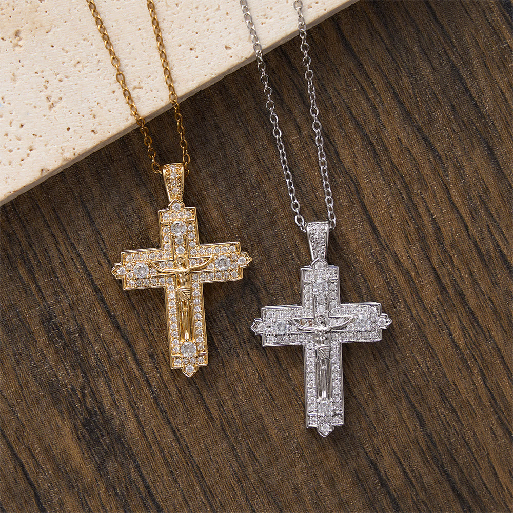 Intricate Iced-Out Crucifix Necklace with Detailed Jesus Figure: A Reminder of Sacred Truth and Guidance