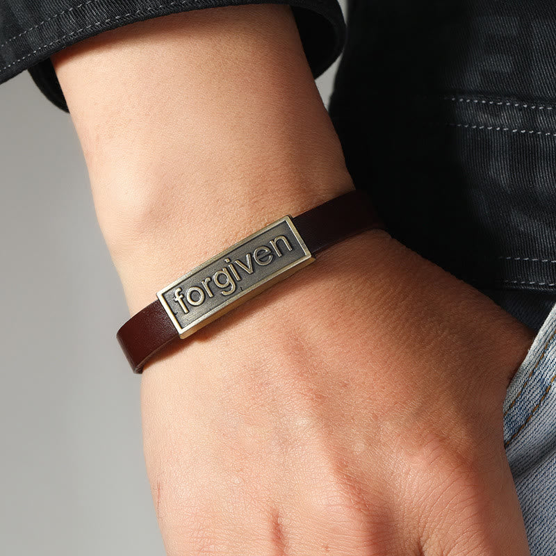 Two-Tone Leather Forgiven Bracelet with Antiqued Brass Accents: A Reminder of Divine Grace