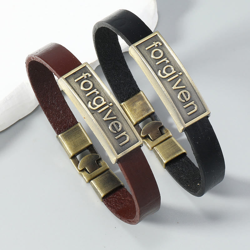 Two-Tone Leather Forgiven Bracelet with Antiqued Brass Accents: A Reminder of Divine Grace