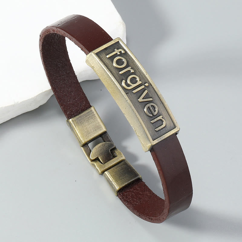 Two-Tone Leather Forgiven Bracelet with Antiqued Brass Accents: A Reminder of Divine Grace