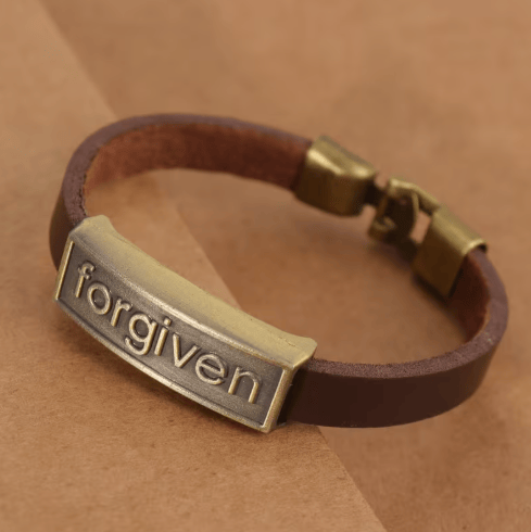 Two-Tone Leather Forgiven Bracelet with Antiqued Brass Accents: A Reminder of Divine Grace