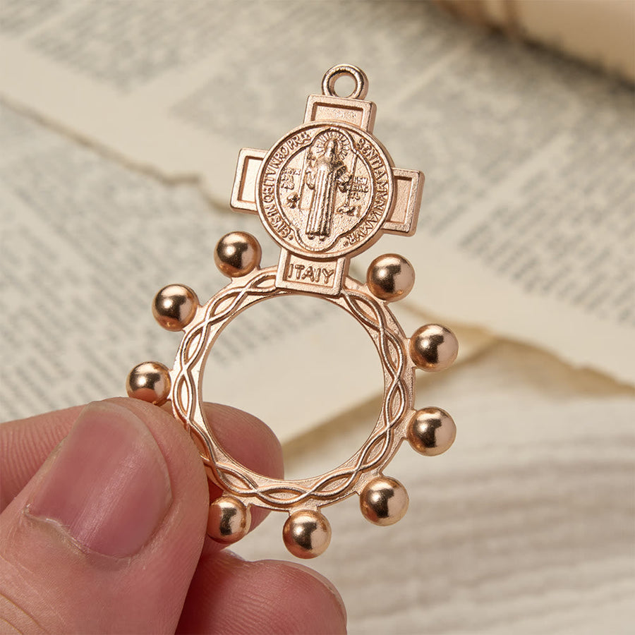 St. Benedict Finger Rosary with Beaded Halo Frame: A Symbol of Divine Protection