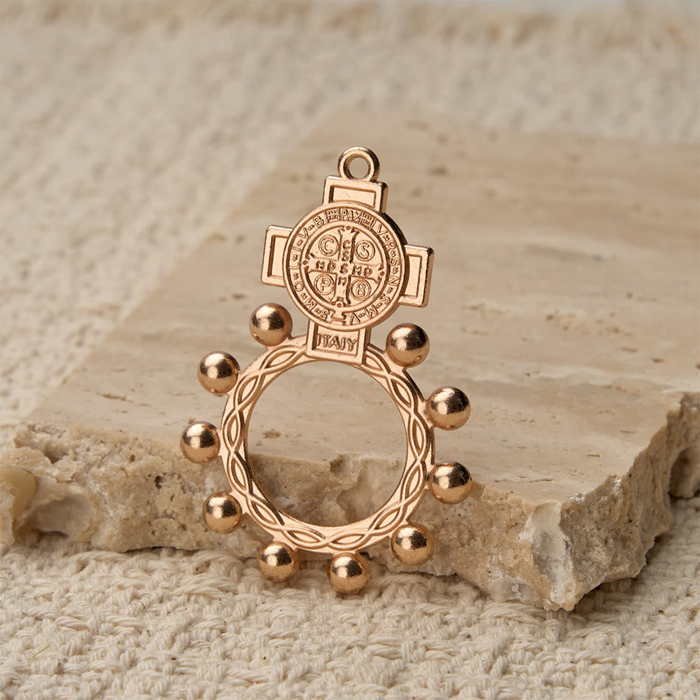St. Benedict Finger Rosary with Beaded Halo Frame: A Symbol of Divine Protection
