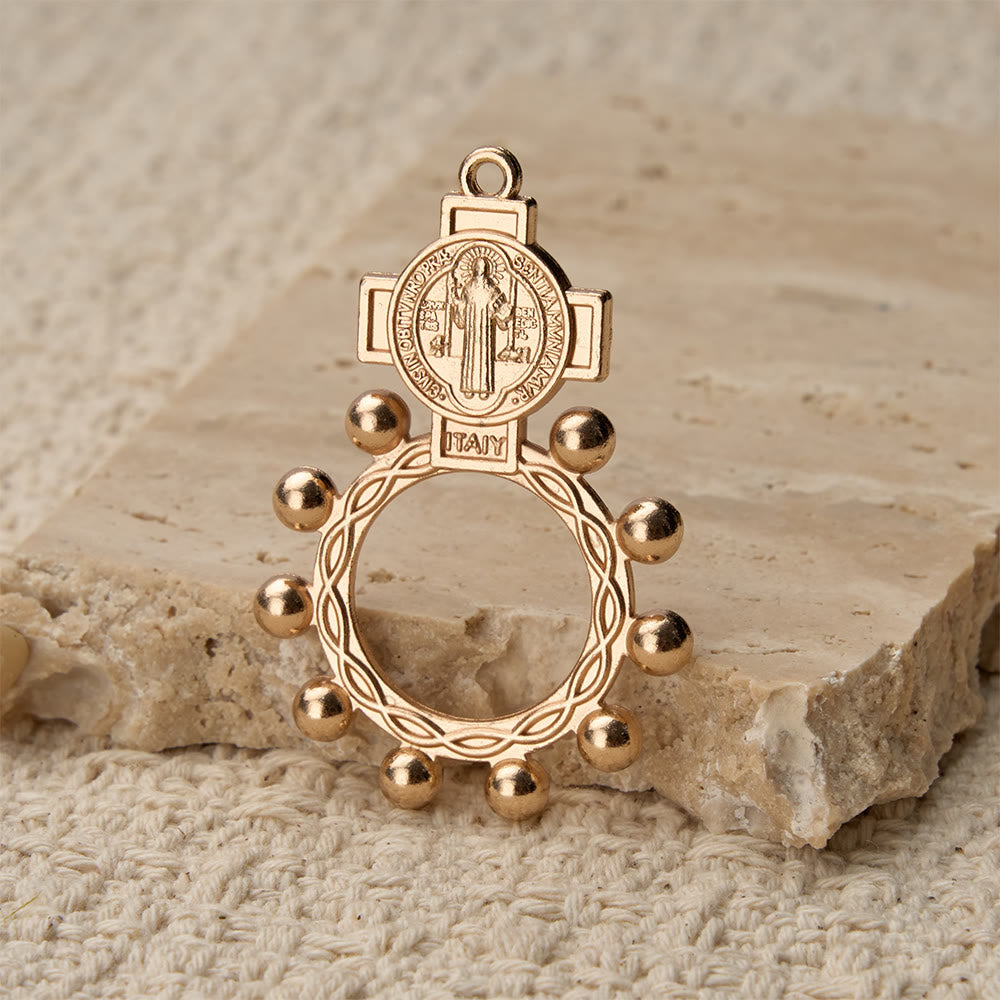 St. Benedict Finger Rosary with Beaded Halo Frame: A Symbol of Divine Protection