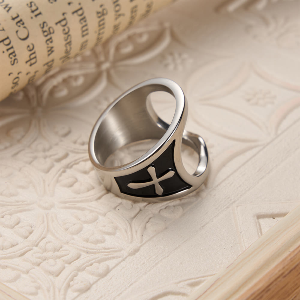 Classic Cross Bottle Opener Ring with Two-Tone Options and Open Band Design: A Timeless Emblem of Devotion
