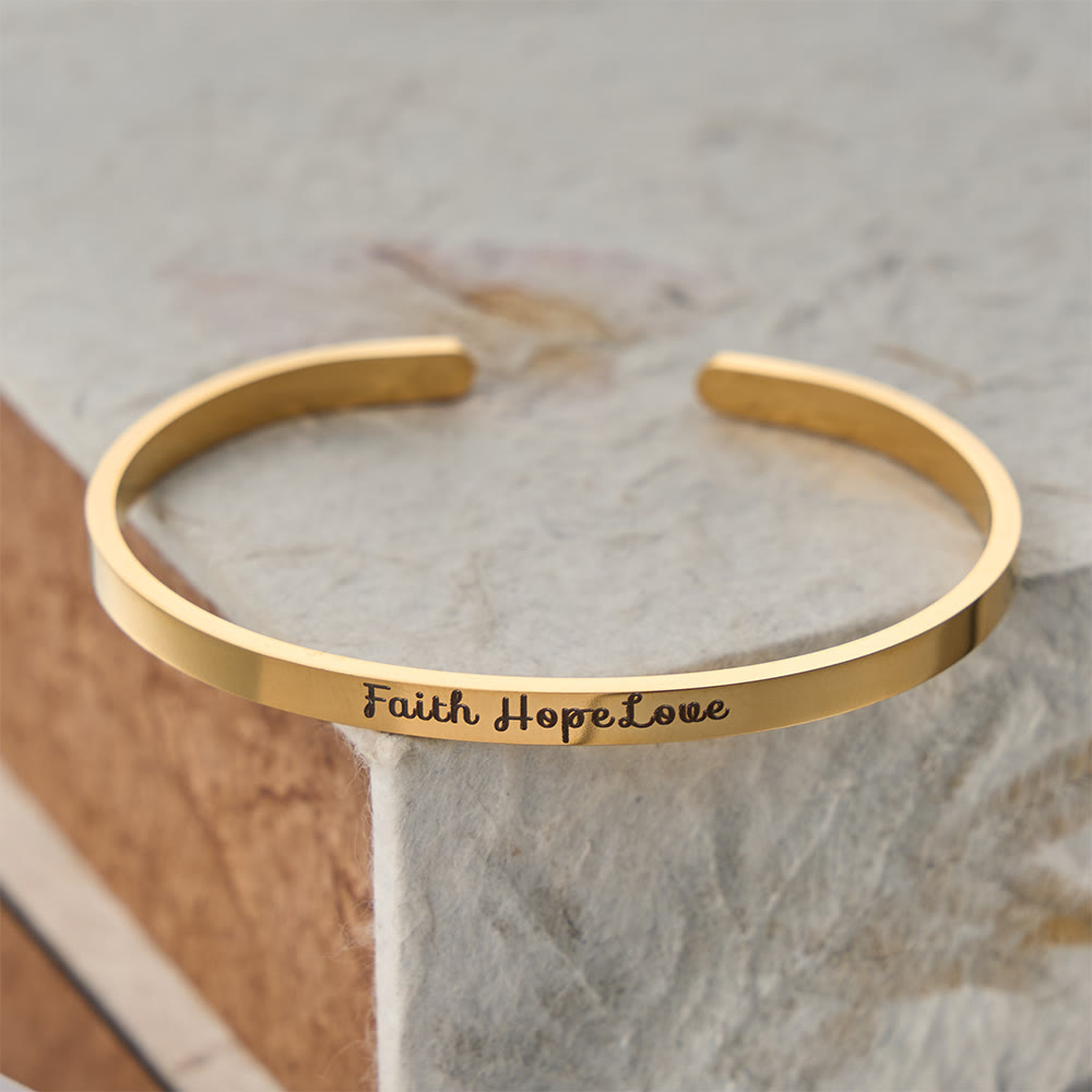 Faith Hope Love Engraved Adjustable Cuff Bangle: A Symbol of Divine Virtues