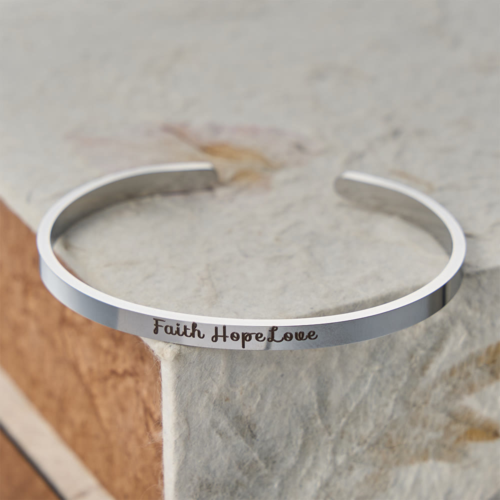 Faith Hope Love Engraved Adjustable Cuff Bangle: A Symbol of Divine Virtues
