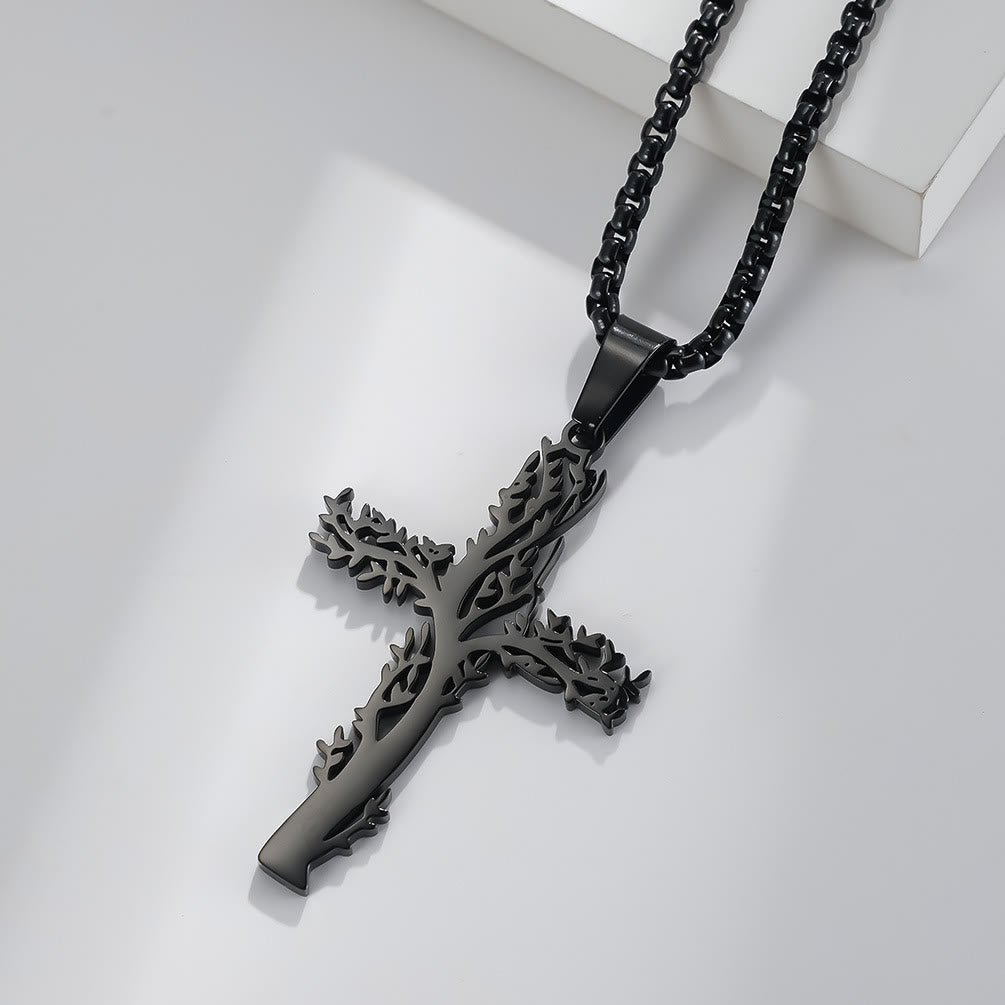 Tree of Life Cross Pendant Necklace in Three Finishes: A Symbol of Faith and Growth