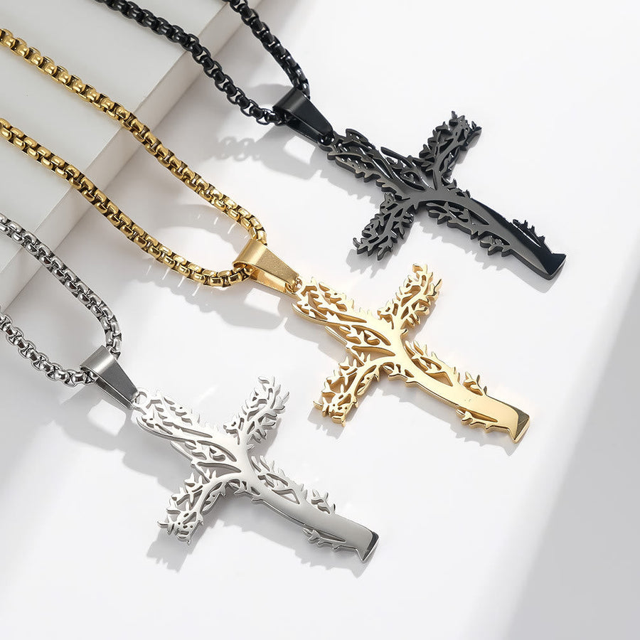 Tree of Life Cross Pendant Necklace in Three Finishes: A Symbol of Faith and Growth
