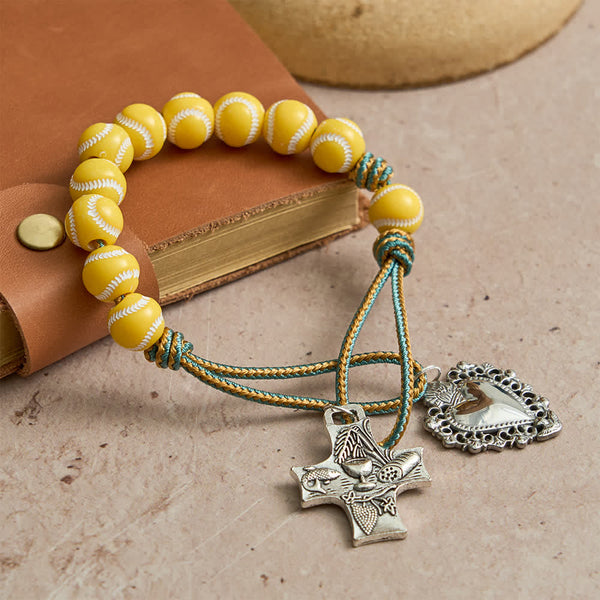 Baseball Bead Pocket Rosary with Sacred Heart & Eucharist Cross