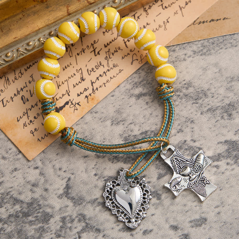 Baseball Bead Pocket Rosary with Sacred Heart & Eucharist Cross
