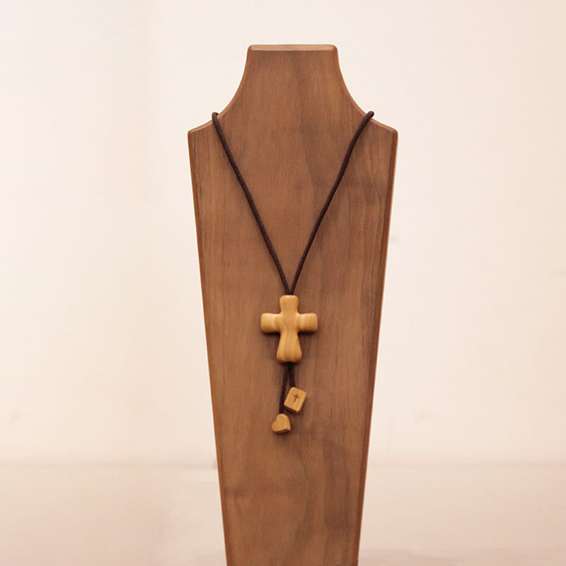 Refined Olive Wood Cross Pendant Necklace with Engraved Details: An Emblem of Unwavering Devotion