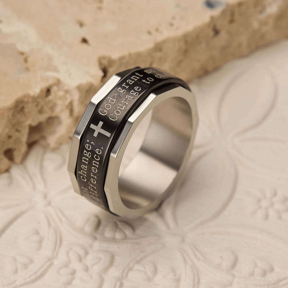 Serenity Prayer Spinner Ring with Cross Engraving: A Symbol of Divine Courage