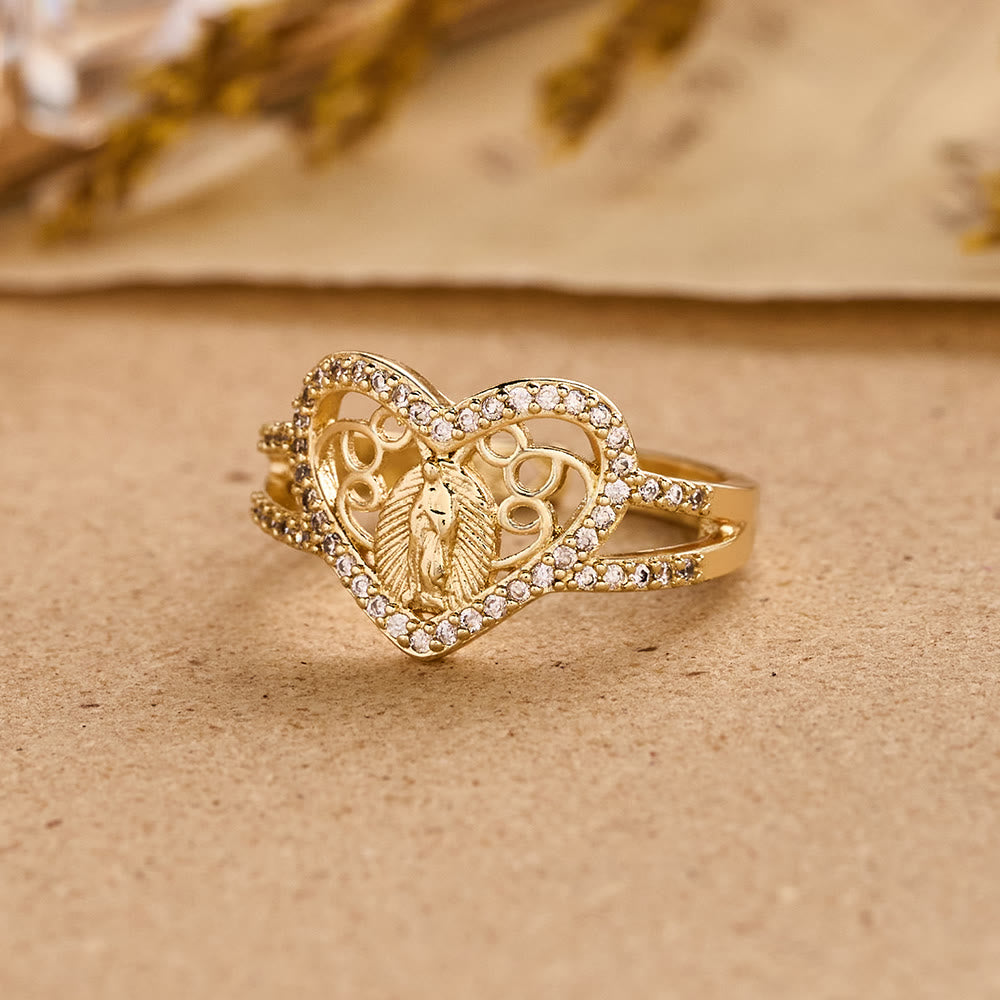 Heart-Shaped Our Lady of Guadalupe Zircon Ring: A Symbol of Divine Love