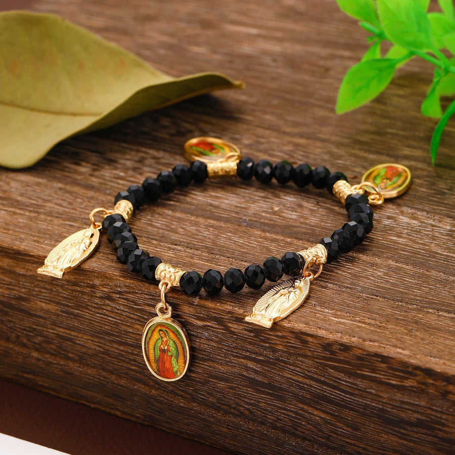 Intricate Beaded Bracelet with Our Lady of Guadalupe & Saint Jude Charms: A Reminder of Sacred Love