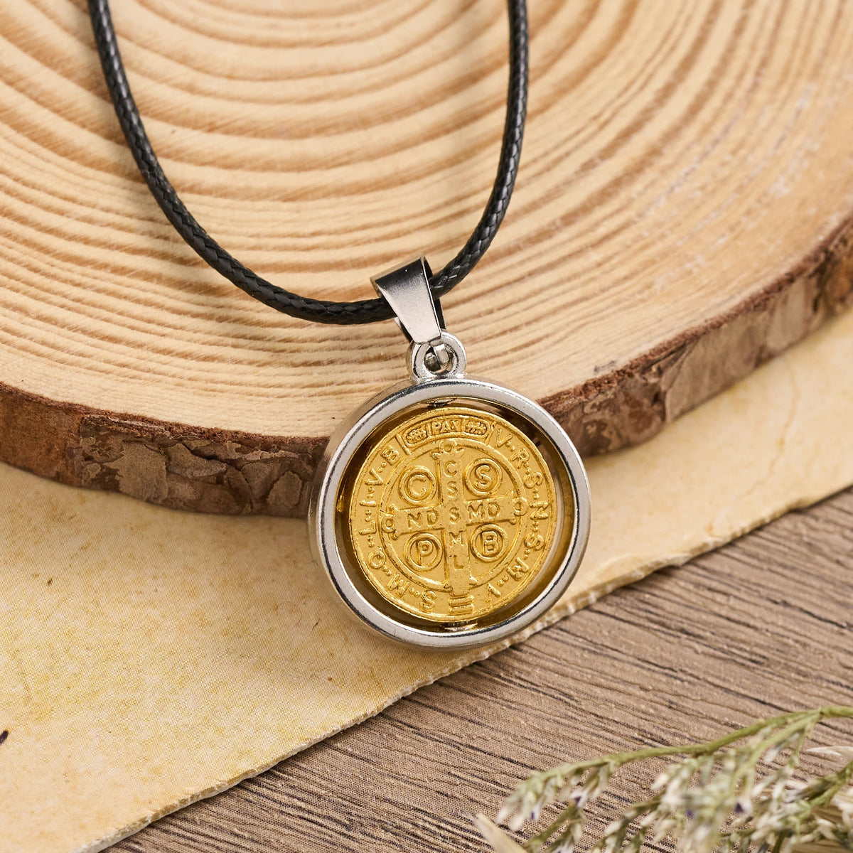 Rotatable St. Benedict Medal Two-Tone Pendant Necklace: A Symbol of Divine Protection