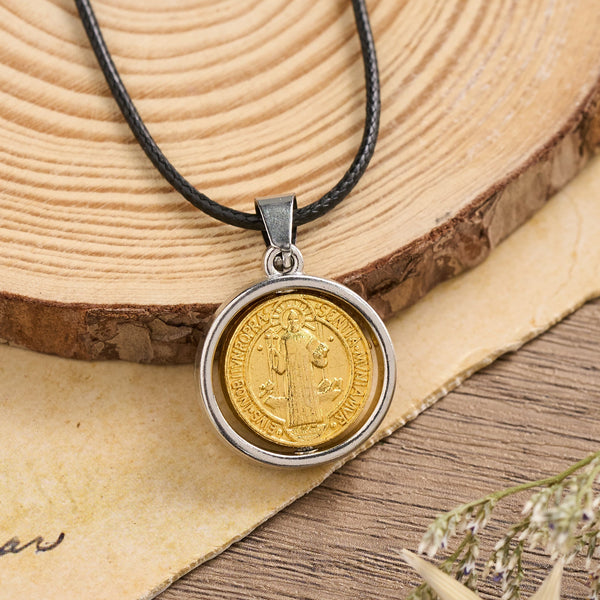 Rotatable St. Benedict Medal Two-Tone Pendant Necklace: A Symbol of Divine Protection