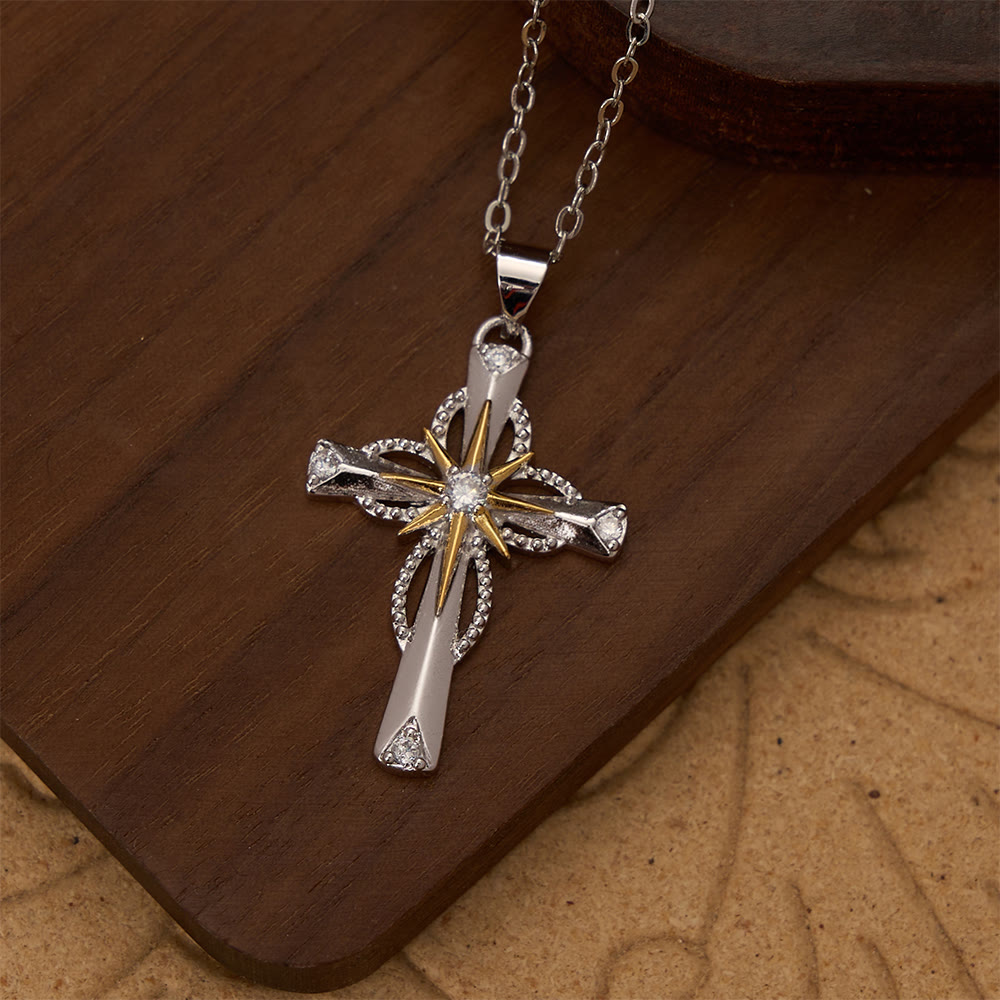 Two-Tone Bethlehem Star Inlaid Zircon Cross Pendant Necklace: A Symbol of Divine Guiding Light
