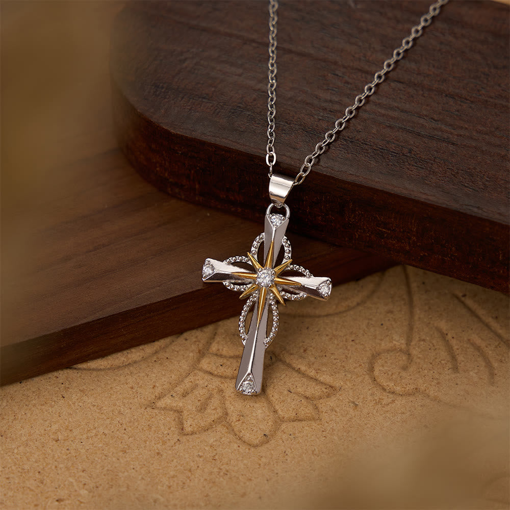 Two-Tone Bethlehem Star Inlaid Zircon Cross Pendant Necklace: A Symbol of Divine Guiding Light