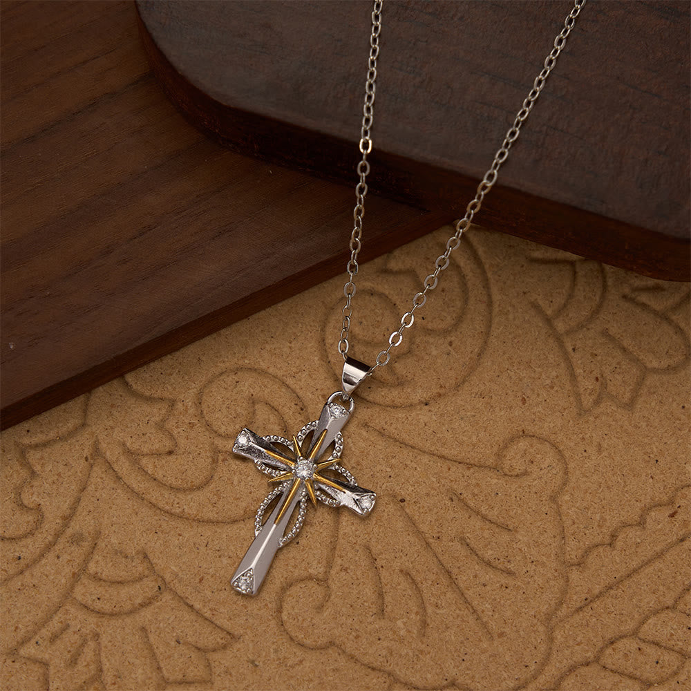 Two-Tone Bethlehem Star Inlaid Zircon Cross Pendant Necklace: A Symbol of Divine Guiding Light