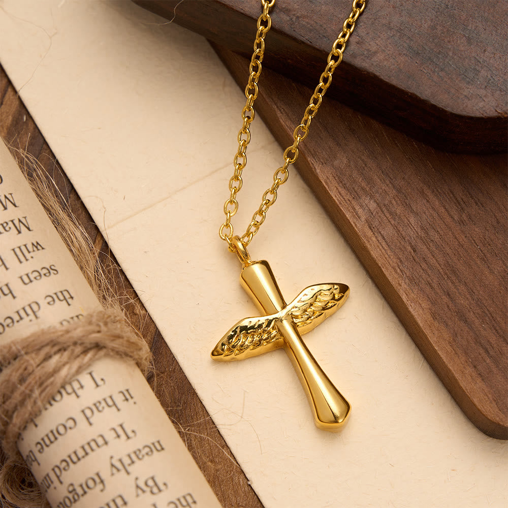 Textured Angel Wing Cross Pendant Necklace in Three Finishes: A Symbol of Divine Guardian Love