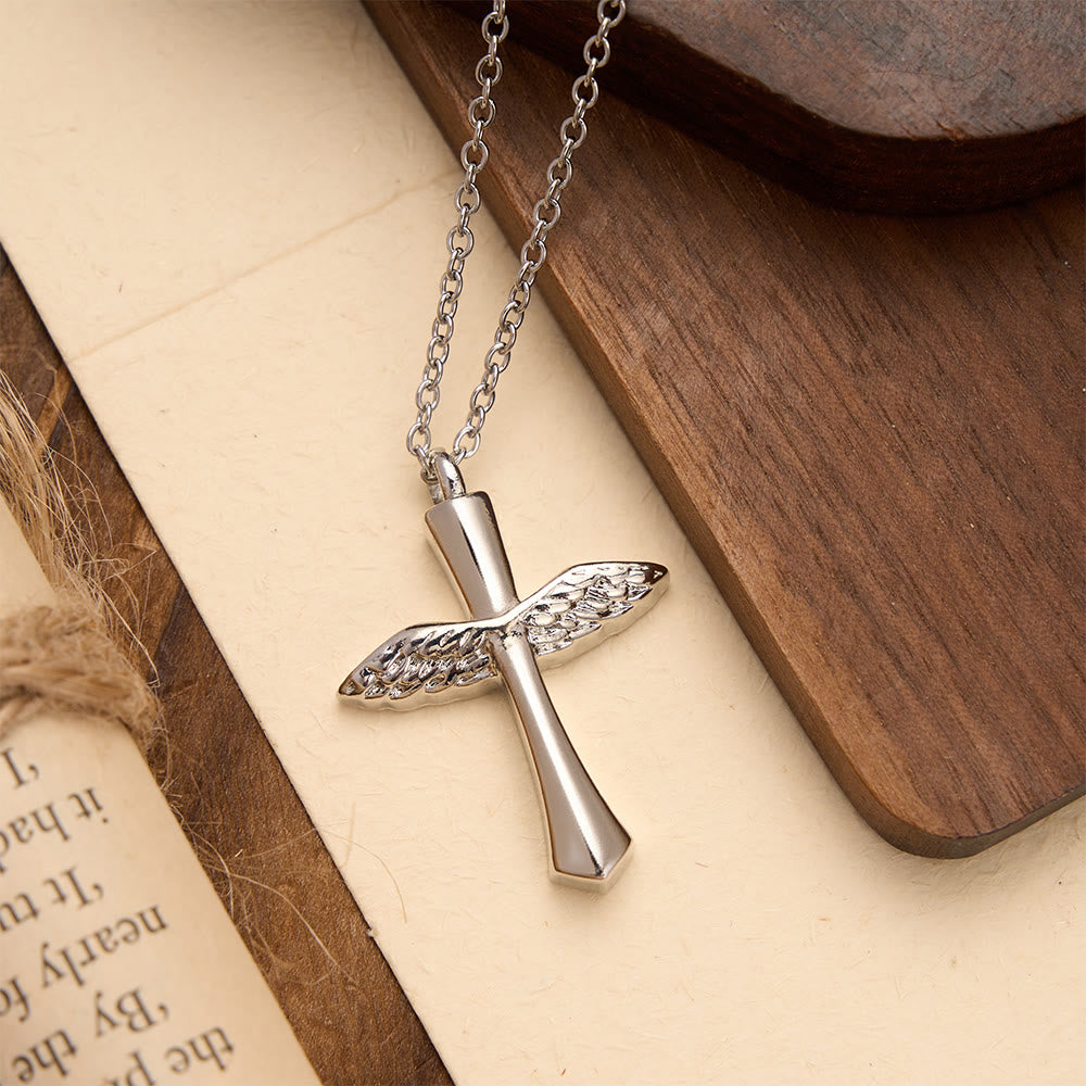 Textured Angel Wing Cross Pendant Necklace in Three Finishes: A Symbol of Divine Guardian Love