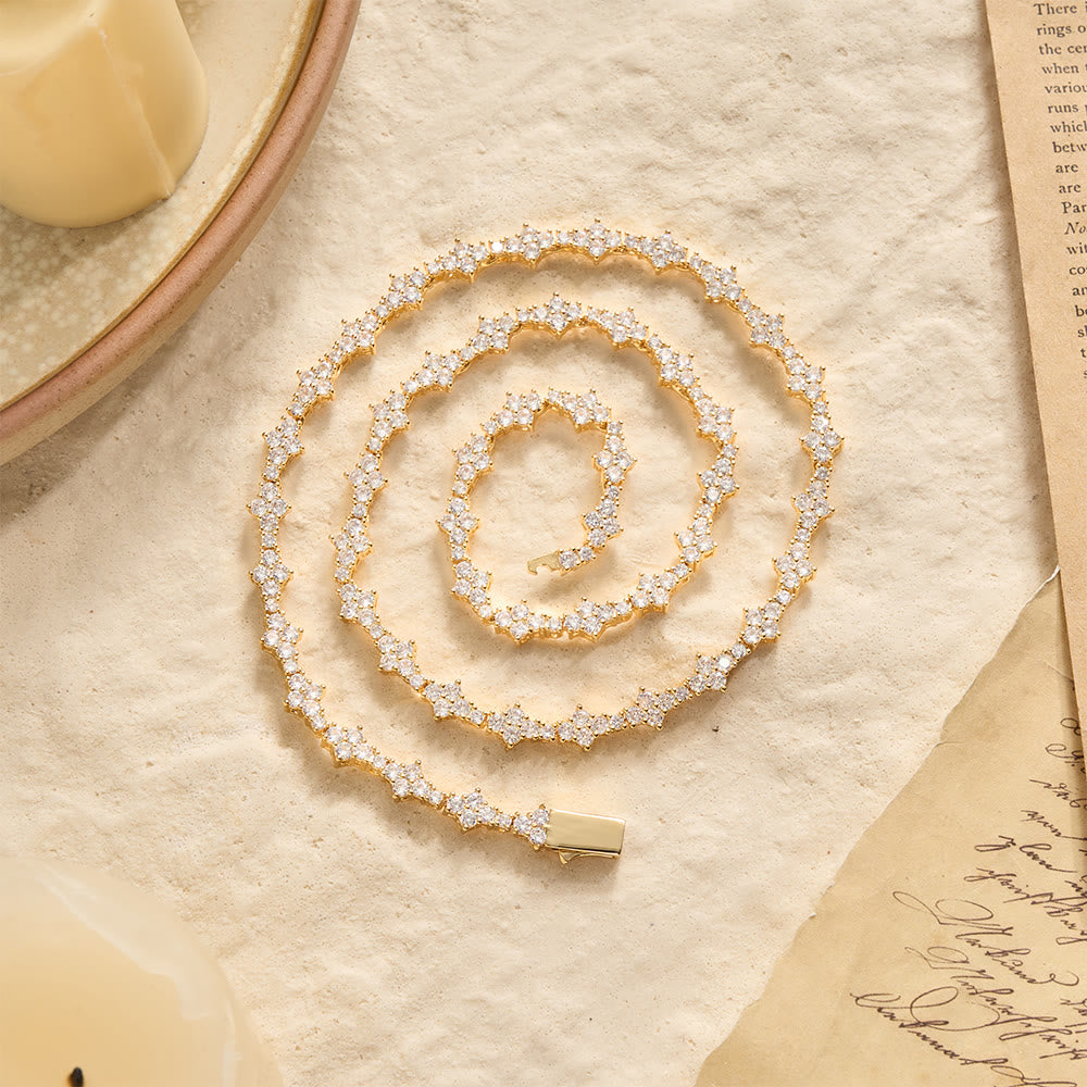 Cluster Paved Zircon Star-Shaped Cross Link Bracelet & Single Strand Necklace