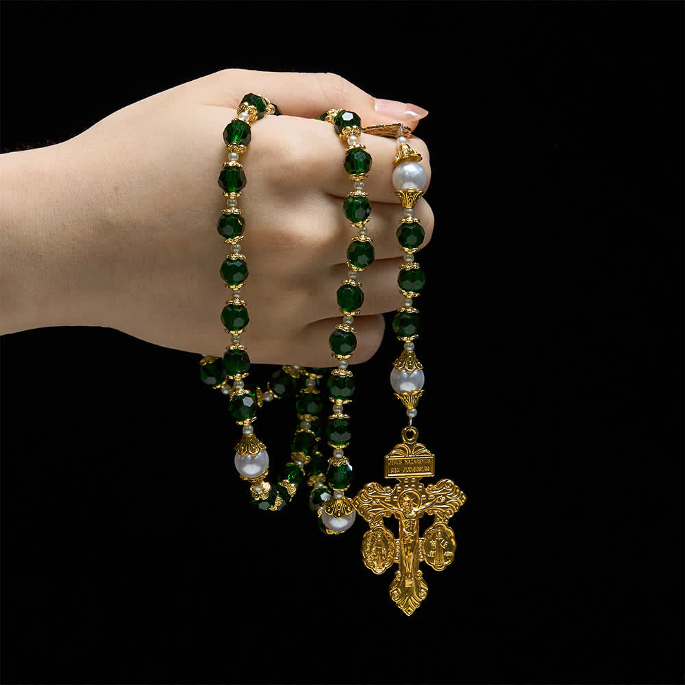 St. Jude Devotional Rosary with Green Glass & Crucifix