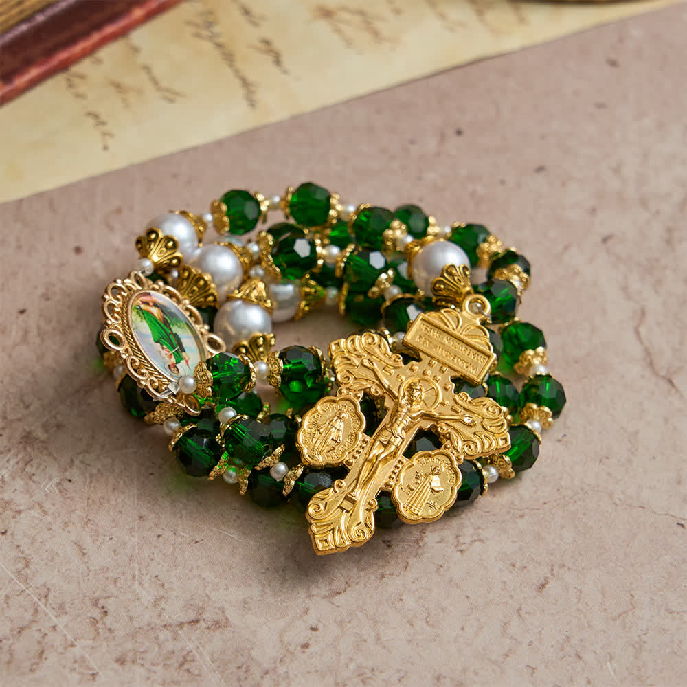 St. Jude Devotional Rosary with Green Glass & Crucifix