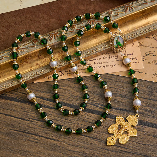 St. Jude Devotional Rosary with Green Glass & Crucifix