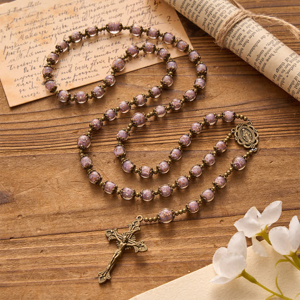 Lavender Shimmer Bead Catholic Rosary with Our Lady Medal & Crucifix