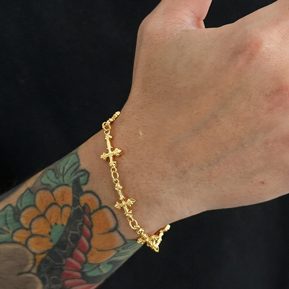 Textured Relief Multi Tiny Cross Linked Chain Adjustable Extension Bracelet
