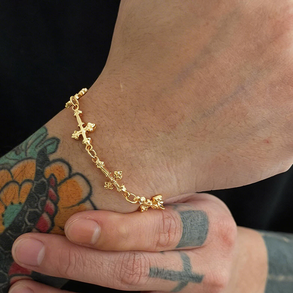 Textured Relief Multi Tiny Cross Linked Chain Adjustable Extension Bracelet
