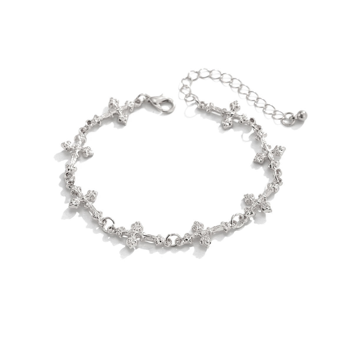 Textured Relief Multi Tiny Cross Linked Chain Adjustable Extension Bracelet