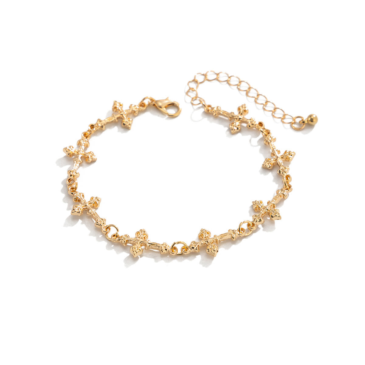 Textured Relief Multi Tiny Cross Linked Chain Adjustable Extension Bracelet