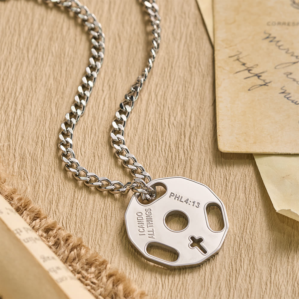 Sporty Fitness Gym Dumbbell Necklace with Openwork Cross: A Reminder of Divine Strength