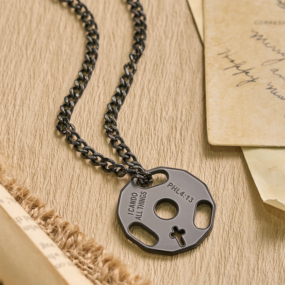 Sporty Fitness Gym Dumbbell Necklace with Openwork Cross: A Reminder of Divine Strength
