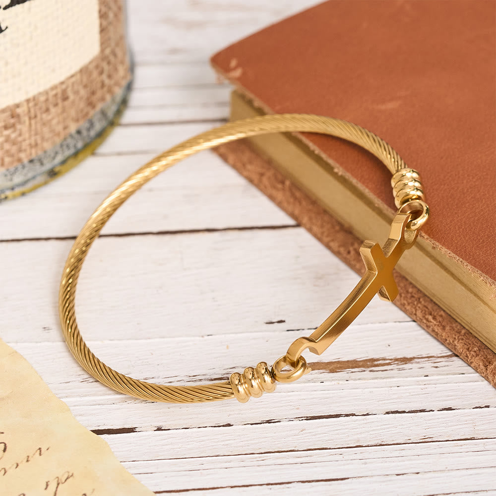 Twisted Cable Bangle with Polished Cross Bar Clasp Bracelet: A Symbol of Sacred Redemptive Grace