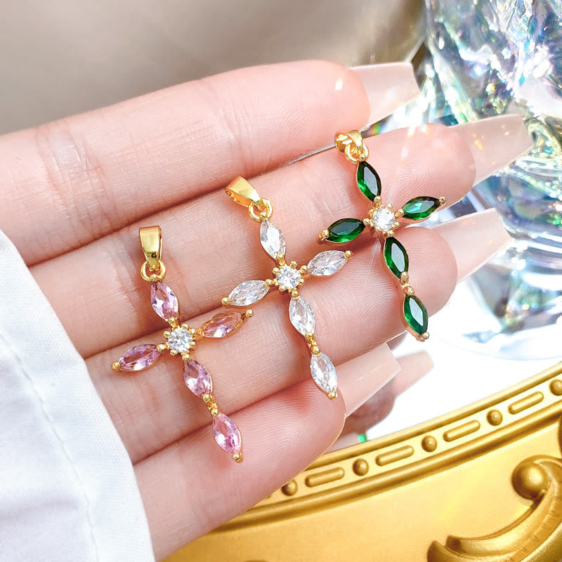 Elegant Multi-Stone Cross Necklace: Reflecting Serene Faith and Gentle Spiritual Warmth