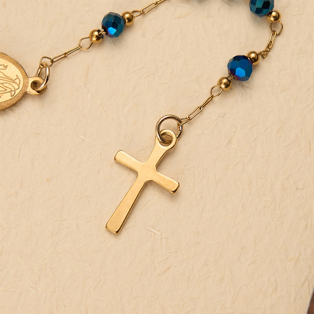 Faceted Crystal & Imitation Pearl Bead Minimal Our Lady Rosary with Flat Cross Pendant
