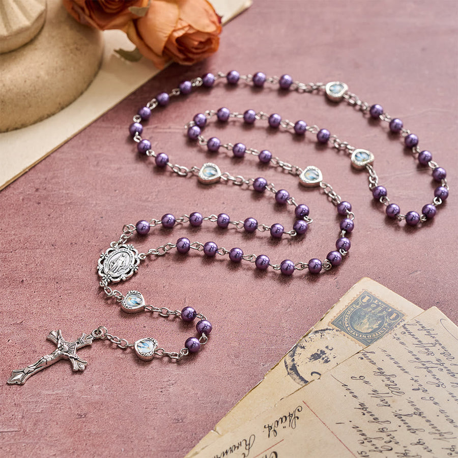 Multi-Tone Glossy Pearlescent Bead Heart Saint Portrait Prayer Rosary: Emblem of Gentle Heavenly Shelter