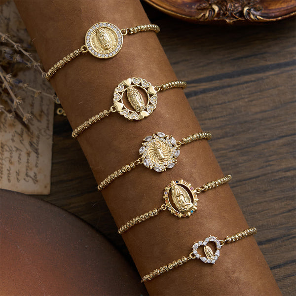Assorted Crystal Frame Our Lady Mini Bead Chain Bracelet: Emblem of Gentle Heavenly Protection