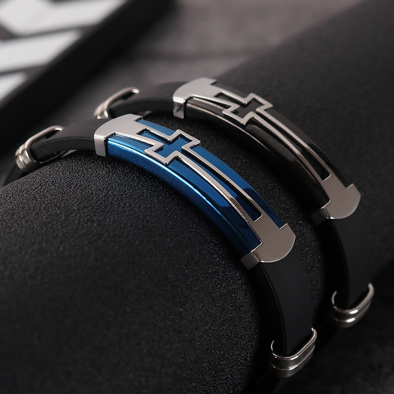 Two-Layer Hollow Cross Stainless Steel Silicone Wrist Bracelet: Emblem of Minimalist Abiding Grace
