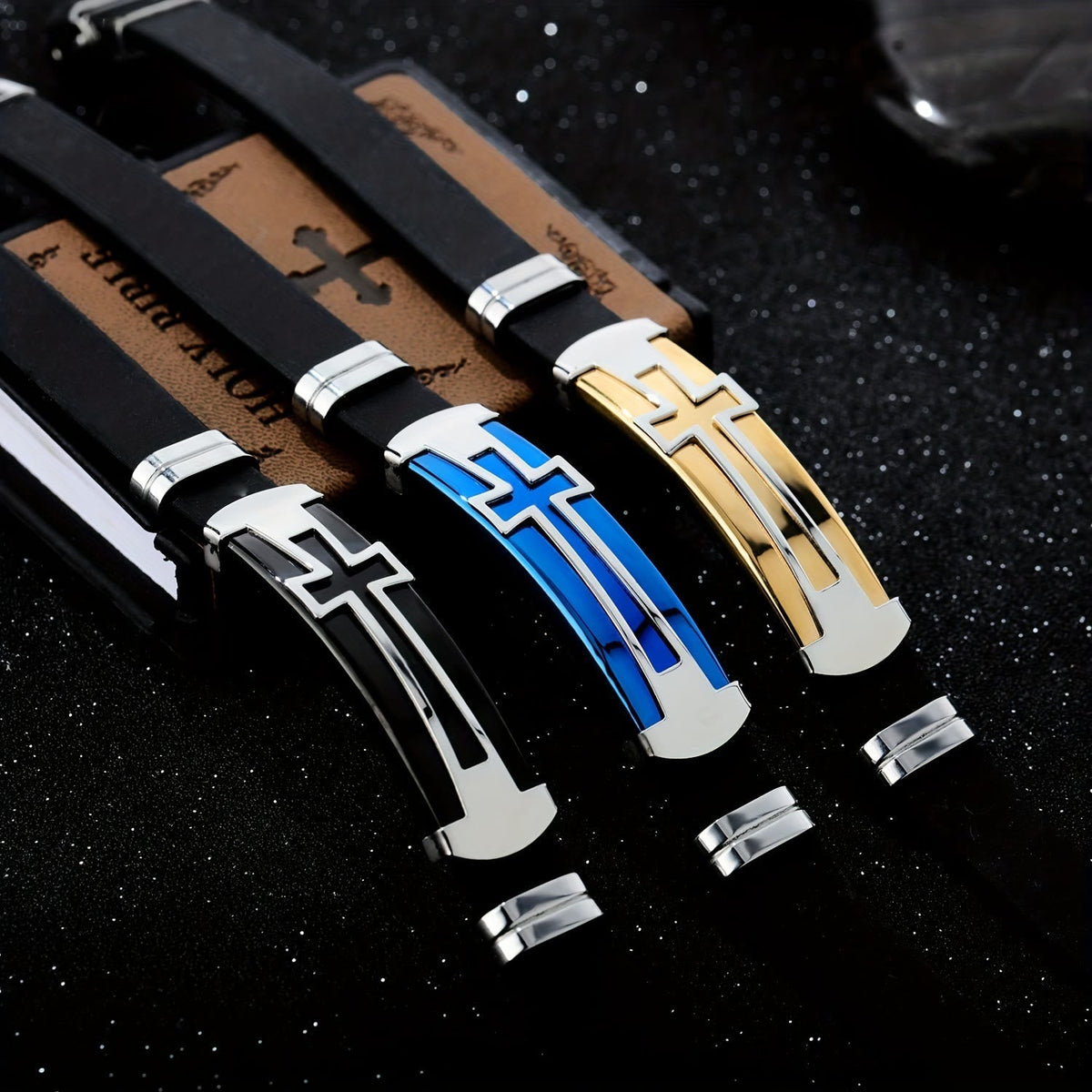 Two-Layer Hollow Cross Stainless Steel Silicone Wrist Bracelet: Emblem of Minimalist Abiding Grace