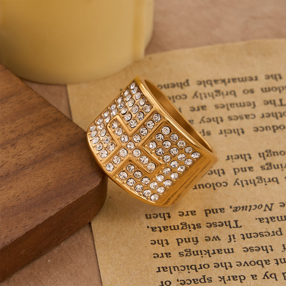 Dual Color Polished Thick Band Fully Encased Zircon Cross Ring: Bearer of Steady Quiet Spiritual Serenity