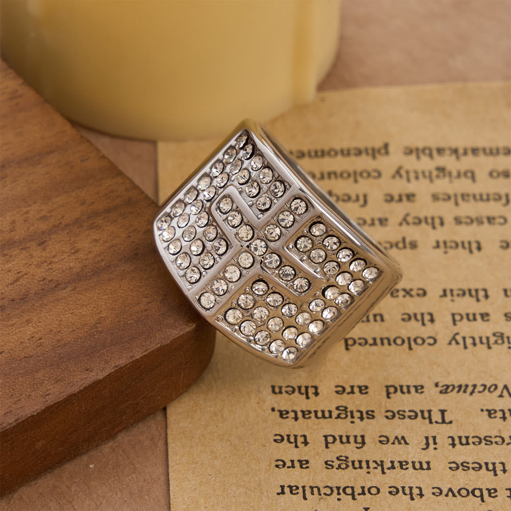 Dual Color Polished Thick Band Fully Encased Zircon Cross Ring: Bearer of Steady Quiet Spiritual Serenity