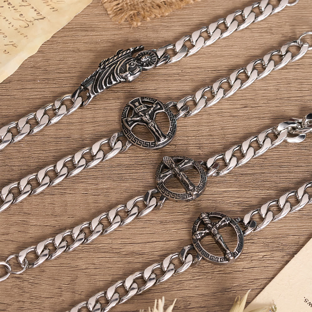 Antiqued Metal Chunky Curb Chain St.Jude & Framed Crucifix Bracelet