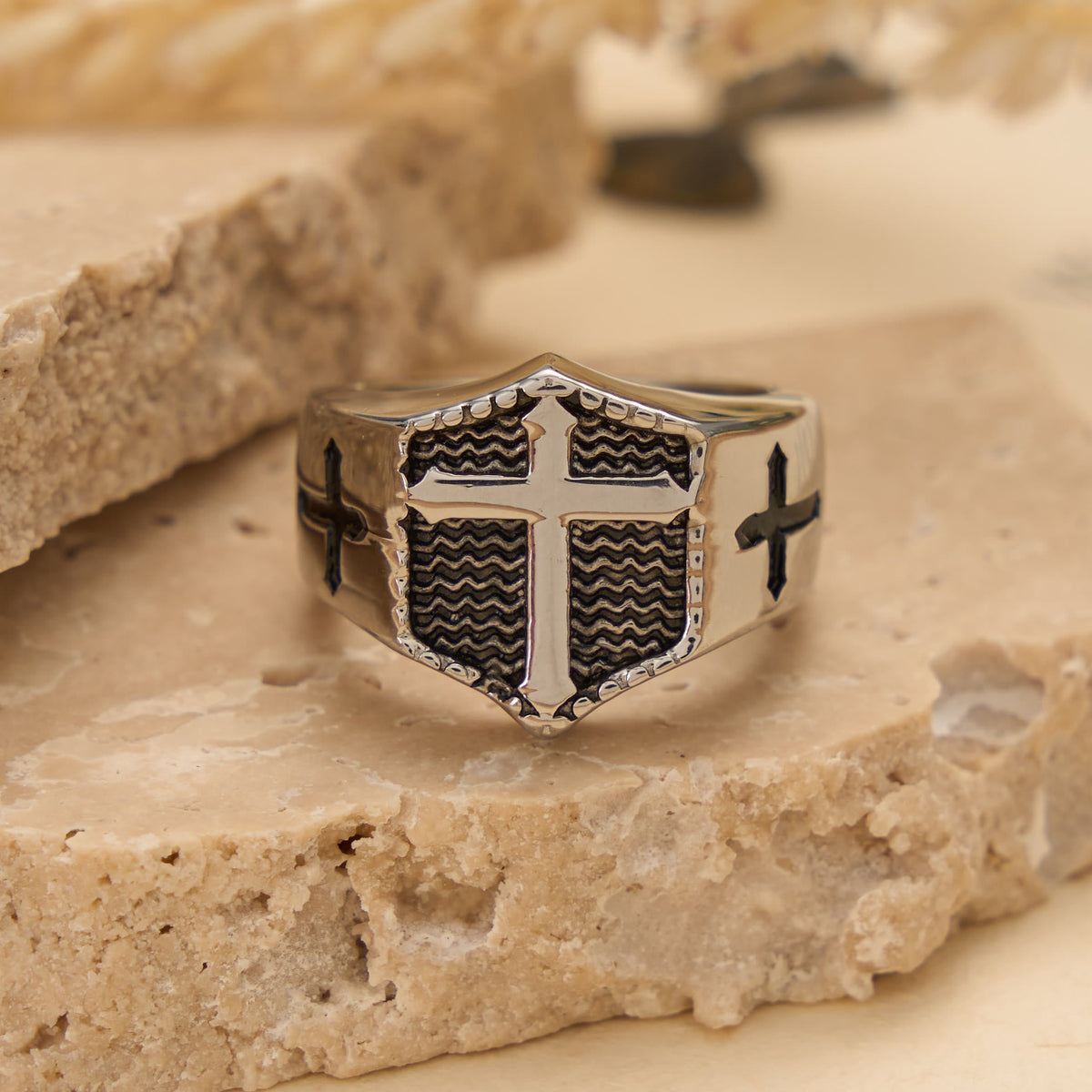 Shield Cross Embossed Signet Ring: Timeless Emblem of Unshakable Sacred Faith
